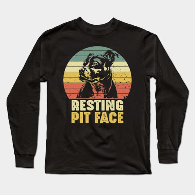 Dog Pitbull Resting Pit Face Funny Long Sleeve T-Shirt by David Brown